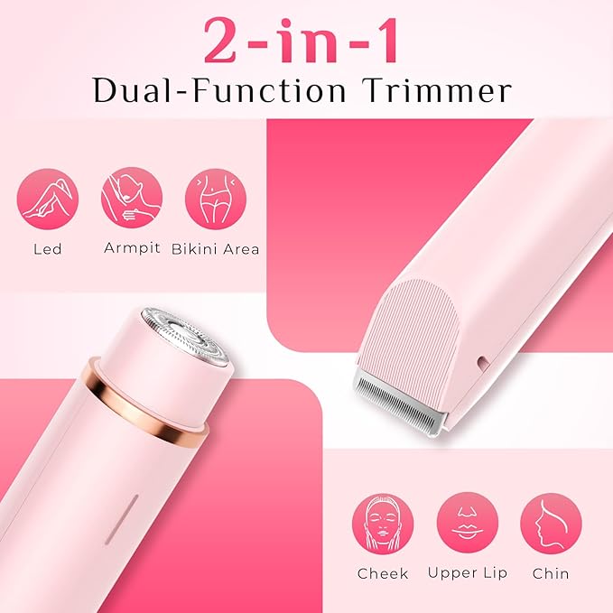 2025 New 2-in-1 Electric Bikini Trimmer for Women - Dual Head Electric Razor,Waterproof Painless Bikini Shaver, Pubic Hair Trimmer for Private Area & Body Hair, Pink-GlimoraGlow