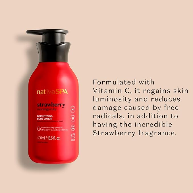 Nativa SPA by O Boticário, Ruby Strawberry Antioxidant Body Lotion, Brightening Vitamin C and Nourishment for Radiant Skin, 13.5 Ounce-GlimoraGlow