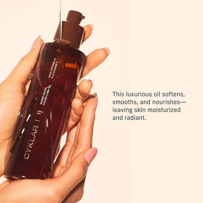 Vitamin C Body Oil for Women and Men. Moisturizing Sacred Santal Scented Body Serum for Glowing Skin. Nourishing, Hydrating After-Shower and Bath Skin Care Moisturizer, 4.2 Fl Oz-GlimoraGlow