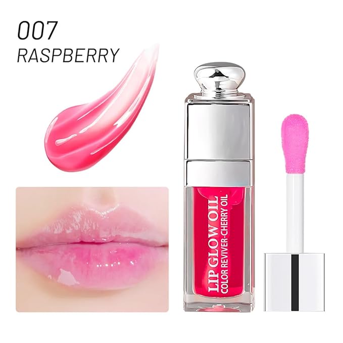 Hydrating Lip Glow Oil, Moisturizing Plumper Lip Gloss, Transparent Plumping Balm, Tinted Balm Care 0.2 OZ - 007 RASPBERRY-GlimoraGlow