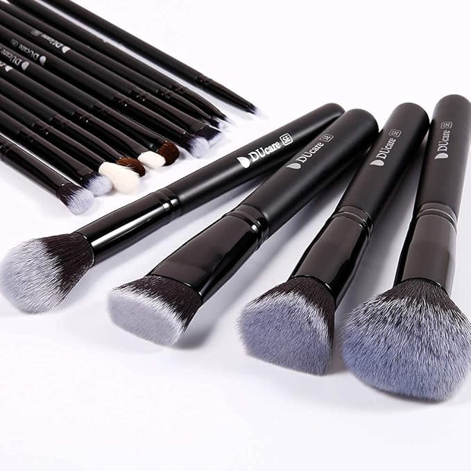 DUcare Makeup Brushes 15Pcs Premium Synthetic Kabuki Makeup Brush Set, Professional Foundation Concealers Powder Blush Blending Face Eye Shadows Black Brush Sets-GlimoraGlow