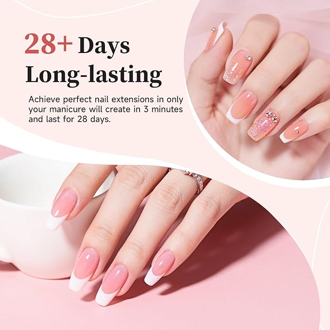 JEWHITENY Poly Nail Gel Set Clear Pink White Neutral Classic Color Poly Extension Gel With Base and Top Coat Slip Solution French Manicure for Home DIY Need U V Lamp Curing-GlimoraGlow