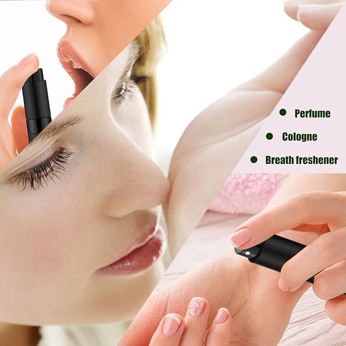 2 PCS/8ml Portable Mini Perfume Atomizer bottles, Empty Refillable Spray Bottle with 3 Types of Refill Tools, Pocket Travel Perfume Sample Bottles(Matte Black&Silver)-GlimoraGlow