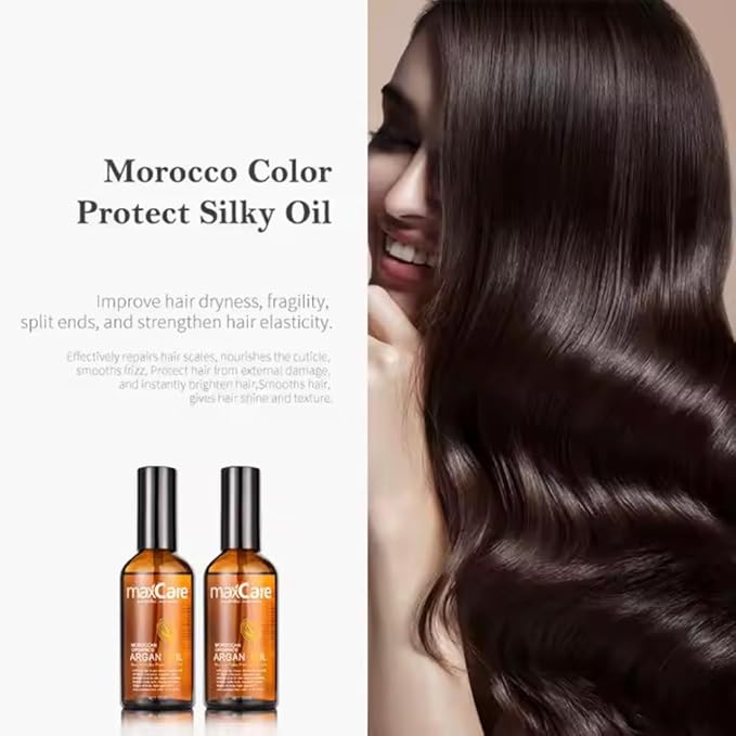 MaxCare Moroccan Argan Oil Hair Serum – Color Protect & Nourishing Treatment for Frizz Control, Shine & Heat Protection, 100ml – Lightweight, Non-Greasy, Sulfate-Free-GlimoraGlow