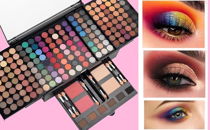 194 Colors Eyeshadow Makeup Palette, Makeup Palette Set with Eyeshadow Blusher Eyebrow Powder Mirror Applicators, All in One Makeup Eye Shadows Cosmetics Gift Kit-GlimoraGlow