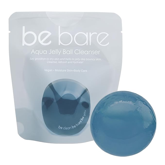 Be Bare Jelly Ball Cleanser, Daily Face Wash Korean Skin Care Cleanser Ball for Dry Skin with Squalane & Hyaluronic Acid for Skin Hydration and Moisturizing - Fresh Aqua (1.41oz)-GlimoraGlow