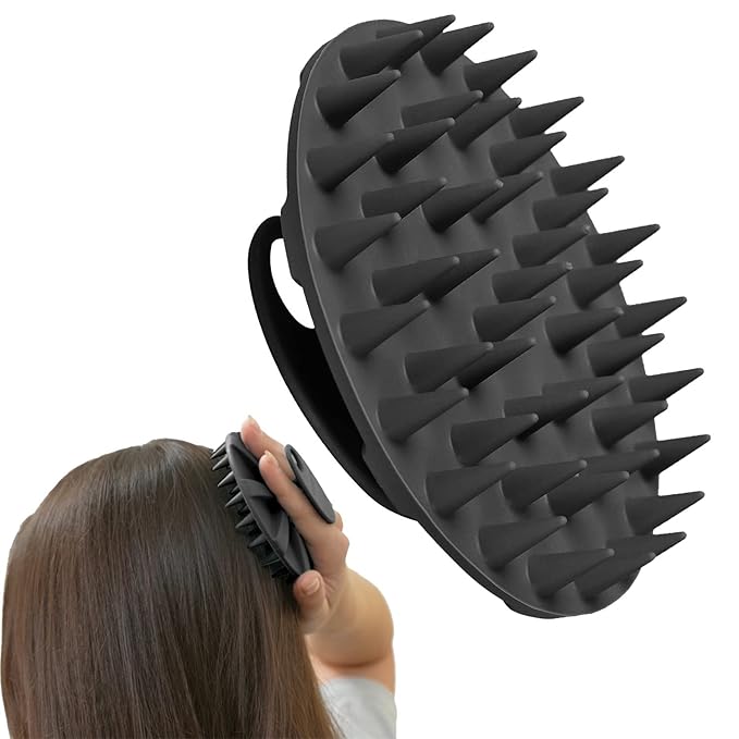 INNERNEED Scalp Care Massager Shampoo Brush, Wet & Dry Manual Head Scrubber Hair Washing, Soft Silicone Bristles, for Hair Growth, Dandruff Removal, Comfortable for All Hair Types (Black)-GlimoraGlow