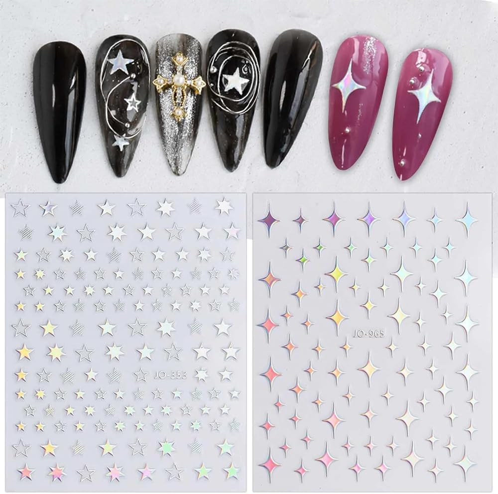 10 Sheets Aurora Nail Art Stickers 3D Pegatinas Uñas Holographic Laser Heart Star Moon Flame Nail Decals Self Adhesive Nail Stickers Nail Supplies DIY Nail Design Nail Art Decoration-GlimoraGlow