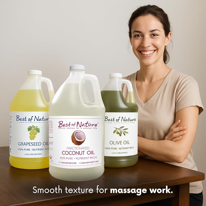 Best of Nature 100% Pure Fractionated Coconut Oil - Liquid MCT Massage & Body Oil, Unscented Moisturizer for Hair, Skin, Face, Aromatherapy Carrier for Essential Oils, Half Gallon (64 fl oz)-GlimoraGlow