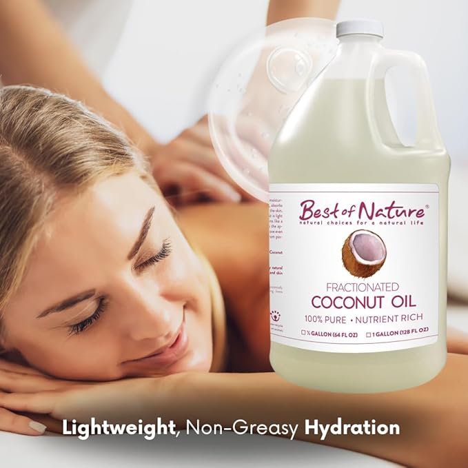 Best of Nature 100% Pure Fractionated Coconut Oil - Liquid MCT Massage & Body Oil, Unscented Moisturizer for Hair, Skin, Face, Aromatherapy Carrier for Essential Oils, 8 oz-GlimoraGlow