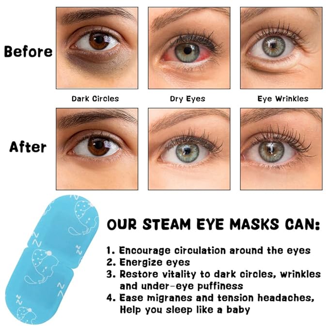 16 Pack Steam Eye Mask for Dry Eye Care - Bulk Disposable Heating Eye Mask for Dark Circles and Puffiness Relief Soothing Moisturizing Warm Eyes Care Pads Relax Therapy, Fragrance Free-GlimoraGlow