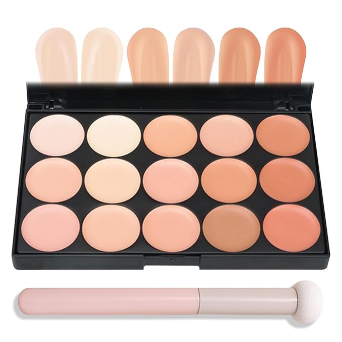 15 Colors Correcting Concealer Contour Palette,Cream Contour Makeup Palette with Brush,Contouring Liquid Foundation Concealer Palette Highlighting Makeup Kit for Conceals Dark Circles,Blemish-GlimoraGlow