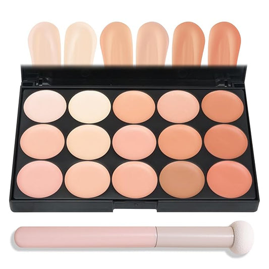 15 Colors Correcting Concealer Contour Palette,Cream Contour Makeup Palette with Brush,Contouring Liquid Foundation Concealer Palette Highlighting Makeup Kit for Conceals Dark Circles,Blemish-GlimoraGlow