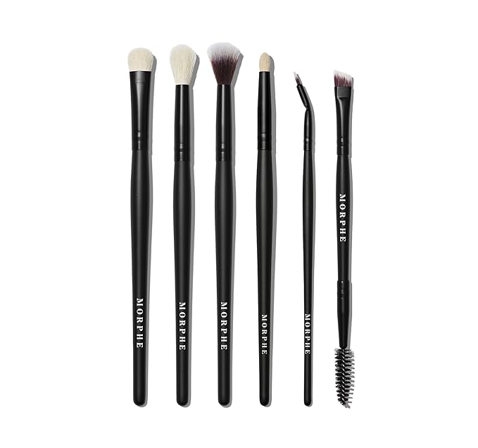 Morphe Eye Stunners Brush Set - 6 Piece Eyeshadow Brush Set - Lining, Blending & Angled Eyeshadow Brushes - Made with Natural & Synthetic Bristles and Includes Makeup Brush Case (6 Count)-GlimoraGlow