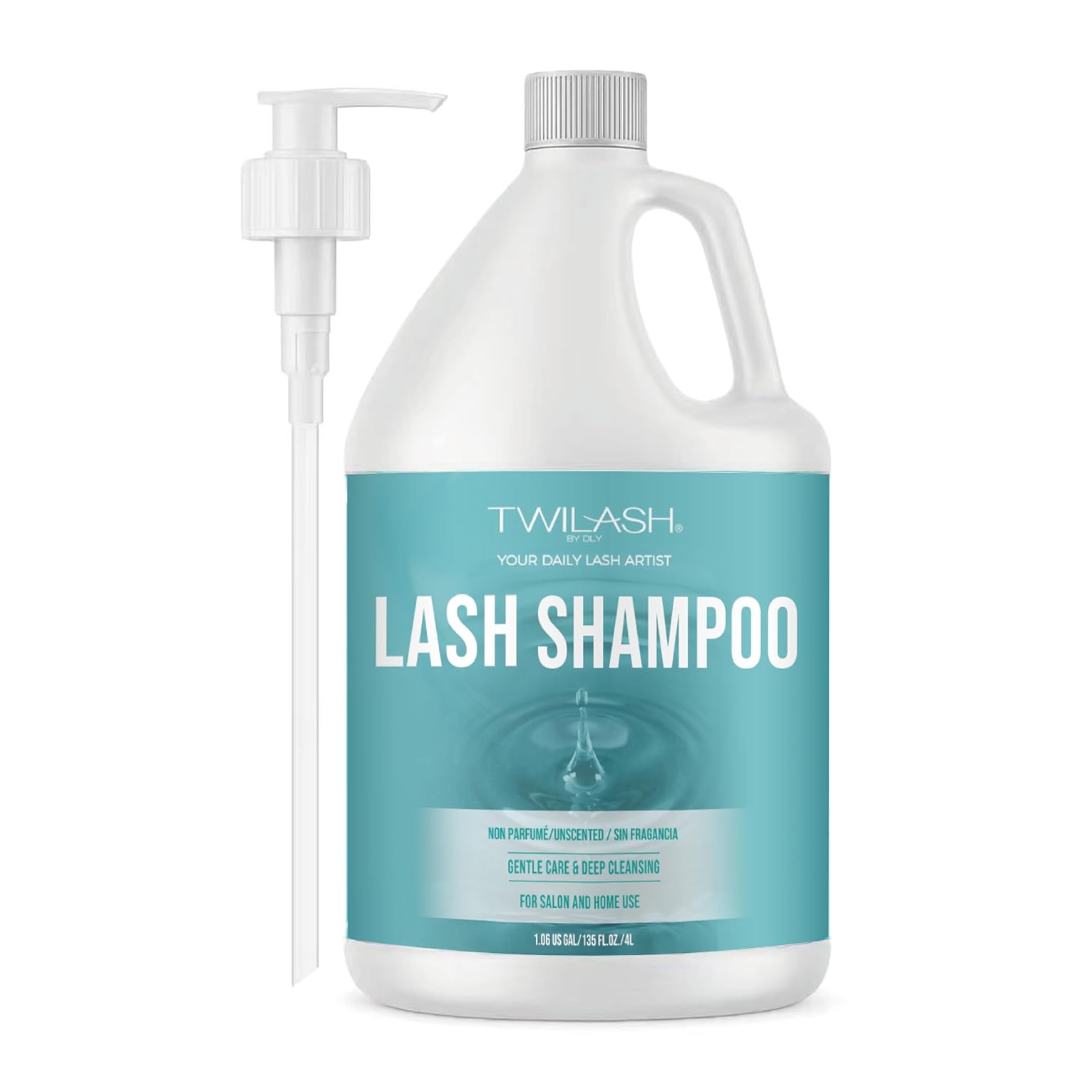 Lash Shampoo Bulk, Eyelash Cleanser for Extensions 4 Liters, Dispenser Pump, Safe Makeup Remover, Non-irritating or Burning Eyelid Foaming Cleanser for Professional Salon and Home Use (Unscented-4L)-GlimoraGlow