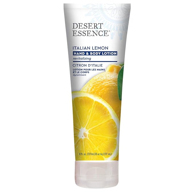 Desert Essence Italian Lemon Hand & Body Lotion - 8 Fl Ounce - Energizing - Shea Butter - Coconut & Jojoba Oil - Hydrate & Soften Skin - Refreshing - Aloe Vera-GlimoraGlow