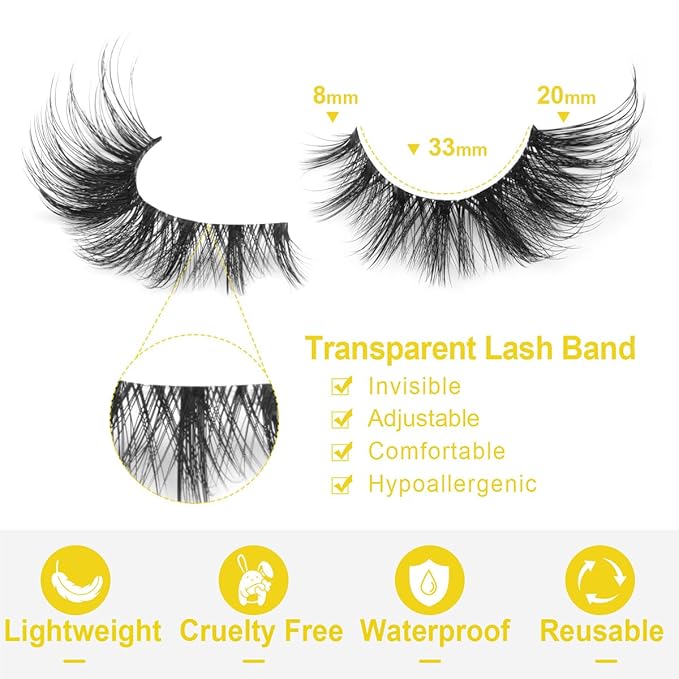 Fox Eye Lashes Wispy False Eyelashes Natural Look Clear Band Lashes 20mm 3D Mink Lash Cat Eye Spiky Strip Eyelashes Pack by Kiromiro-GlimoraGlow