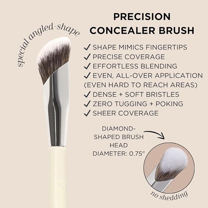 HALEYS Concealer Brush VEGAN+CRUELTY-FREE, Sustainable Wood, Vegan Bristles for Airbrushed Finish, For Creams,Liquids, Powder, Streak-free, Perfect Blending, Buffs, Smooths with Control, Special shape-GlimoraGlow