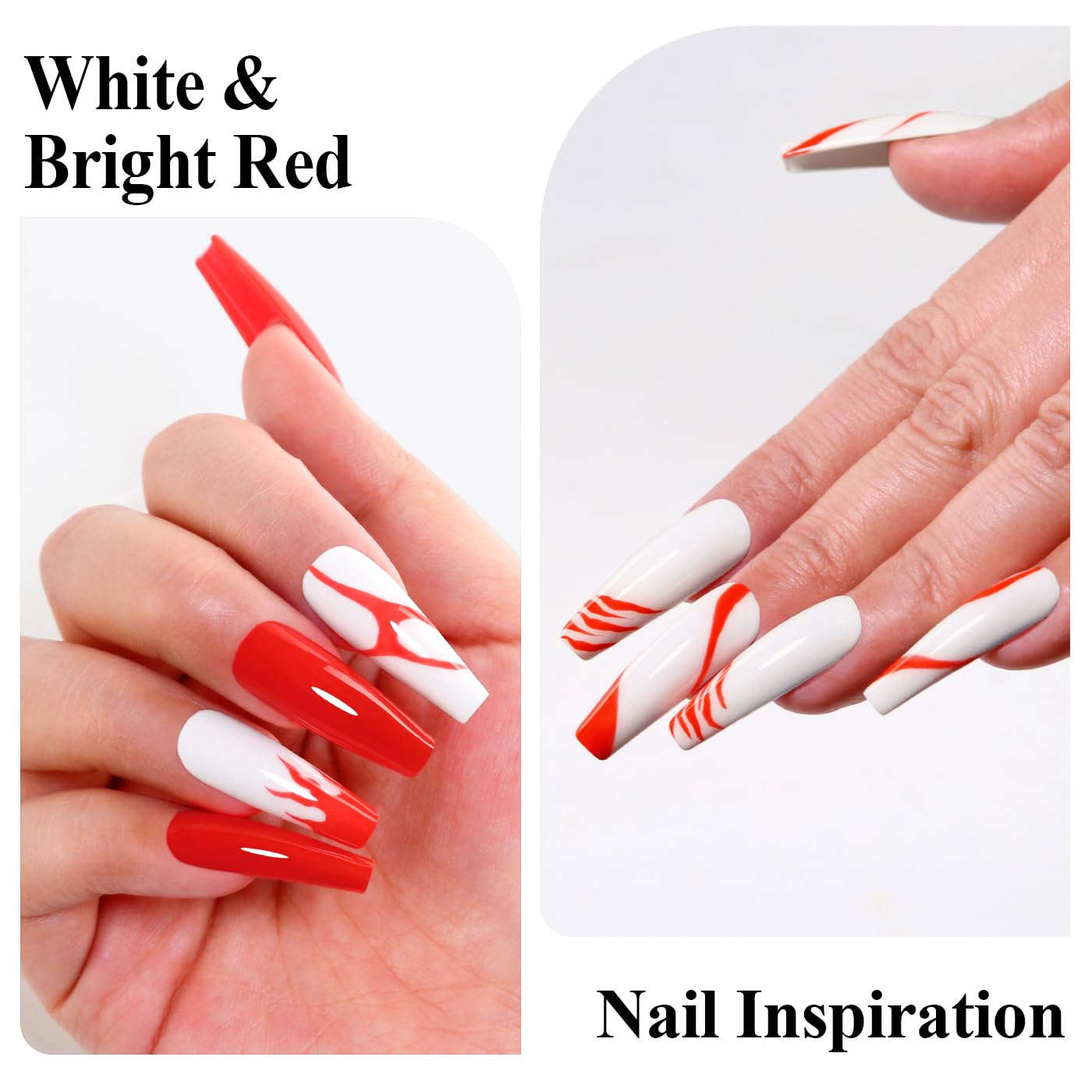 Imtiti Gel Nail Polish Kit, 2 Pcs 10ml Bright Red & White Colors Gel Polish Soak Off UV LED Spring Summer Red Gel Polish Nail Art Manicure Salon DIY Design Gel Nail Kit-GlimoraGlow