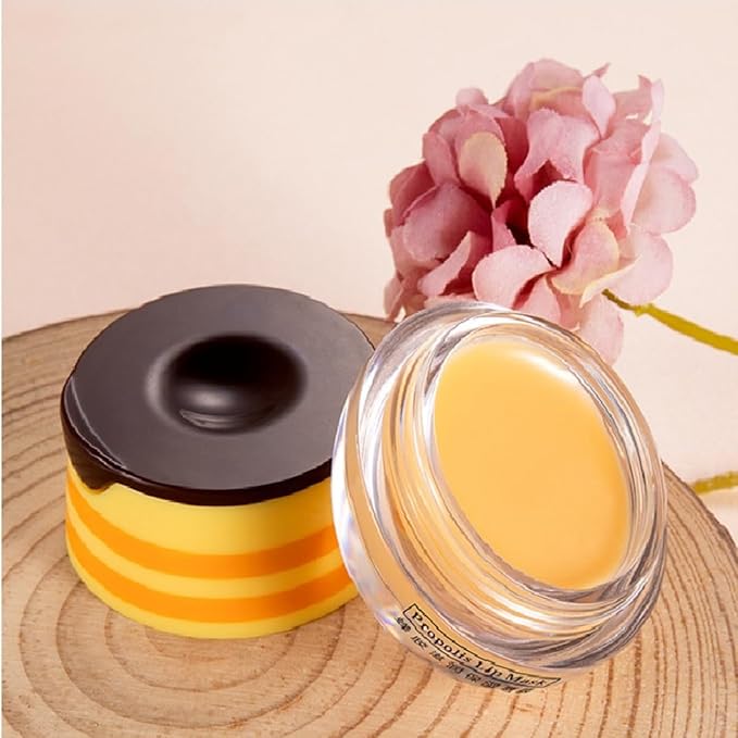 2 PCS Bee Lip Balm Honey Pot,Honey Lip Mask,Honey Propolis Lip Mask Moisturizing Moisture Nourishing Dry & Chapped Lips,Lip Care and Reduces Lip Lines-GlimoraGlow