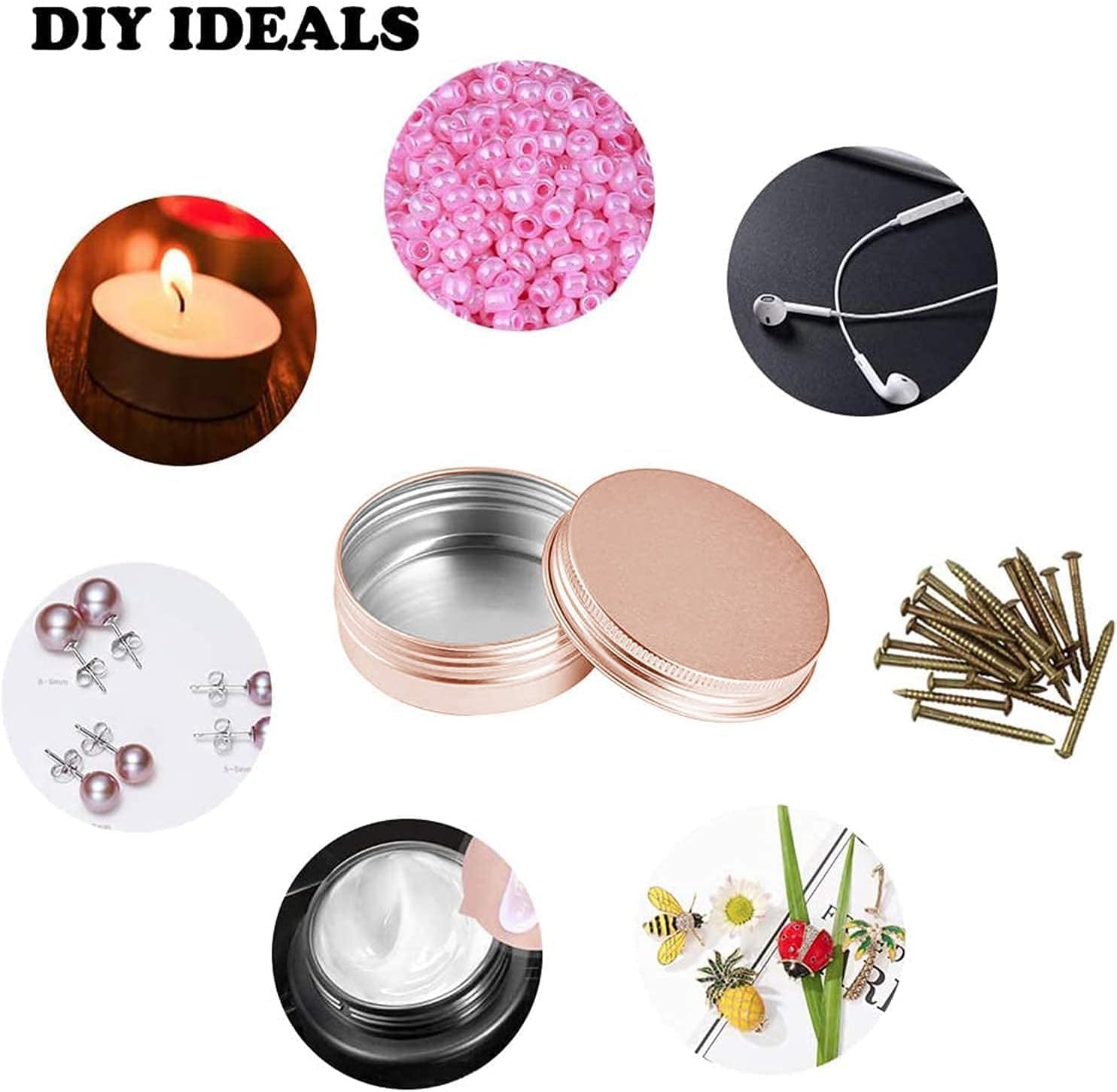 1 Ounce Aluminum Tin Jar with Screw Cap 30mL Tin Cans Refillable Containers for Cosmetic, Lip Balm, Cream, Lotion, Balms, Spices, Salve, Rose Gold 20 Pcs-GlimoraGlow