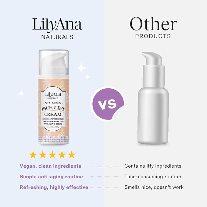 LilyAna Naturals Bakuchiol Face Lift Cream with Sea Moss and Peptide Complex - Face Cream for Women - Moisturizing and Lifting Facial Cream - Anti-Aging Overnight Moisturizer - Made in the USA - 1 oz-GlimoraGlow