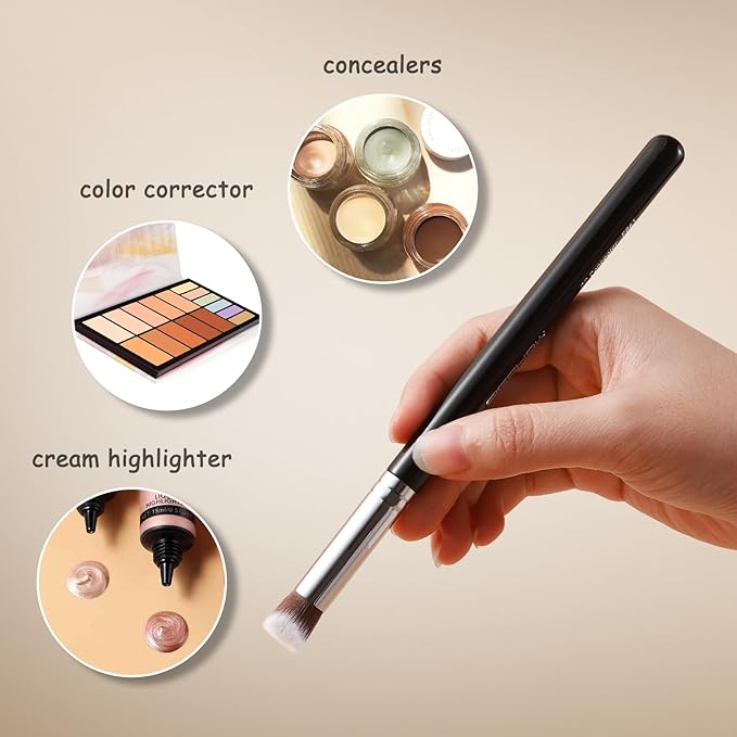 EIGSHOW Angled Concealer Brush Under Eye for Covering Sun Spots Acne Blemishes Concealing Contouring Setting with Liquid Cream (E861)-GlimoraGlow