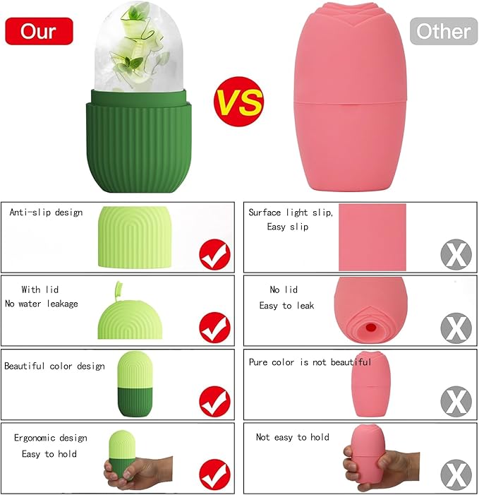 XHJRI Ice Roller Massager for Face, Eyes and Neck - Naturally Condition Skin, De-Puff Eye Bags, Reduce Migraine Pain - Reusable Silicone Ice Mold (Green)-GlimoraGlow