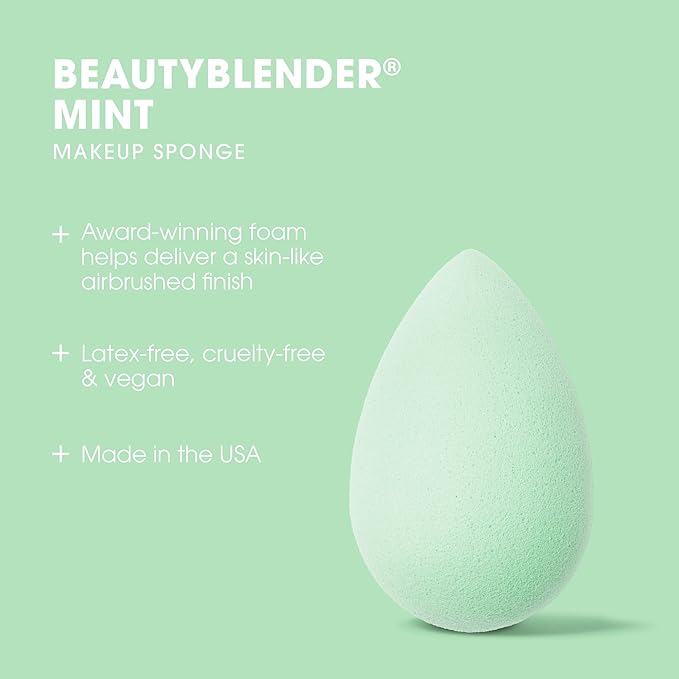 Beautyblender® | Mint Beauty Blender Makeup Sponge, Super-Soft Foam Easily Blends Foundations, Powders & Creams, Made in USA, Reusable, Washable, Streak Free Application, Vegan, Cruelty Free-GlimoraGlow