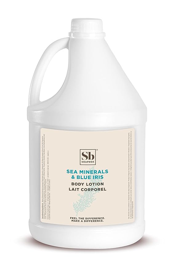 Soapbox Body Lotion, Sea Minerals & Blue Iris Moisturizing Body Cream, Vegan, Natural & Cruelty Free Hydrating Hand Lotion Refill for Dry Skin - Gallon Size for Home & Professional-GlimoraGlow