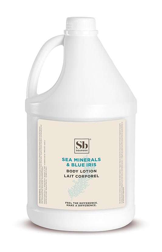 Soapbox Body Lotion, Sea Minerals & Blue Iris Moisturizing Body Cream, Vegan, Natural & Cruelty Free Hydrating Hand Lotion Refill for Dry Skin - Gallon Size for Home & Professional-GlimoraGlow