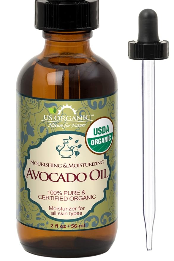 US Organic Avocado Oil Unrefined Virgin, USDA Certified Organic, 100% Pure & Natural, Cold Pressed, in Amber Glass Bottle w/Glass Eye dropper for Easy Application (2 oz (Small))-GlimoraGlow