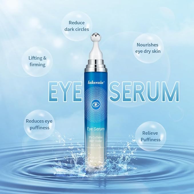 5% Ordinary Caffeine Eye Serum, Anti-Aging Hydrating Eye Serum with 360° Massage Ball,Eye Serum Reduce Wrinkles and Fine Lines,Under Eye Roller Cream for Dark Circles and Puffiness-GlimoraGlow