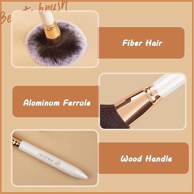 OMANIAC Makeup Brush Set Professional, 12 Pearlescent Wood Handle Makeup Brushes, Premium Cruelty-Free Synthetic Fiber Hair, Travel Make up Brushes Set with Case (White).-GlimoraGlow