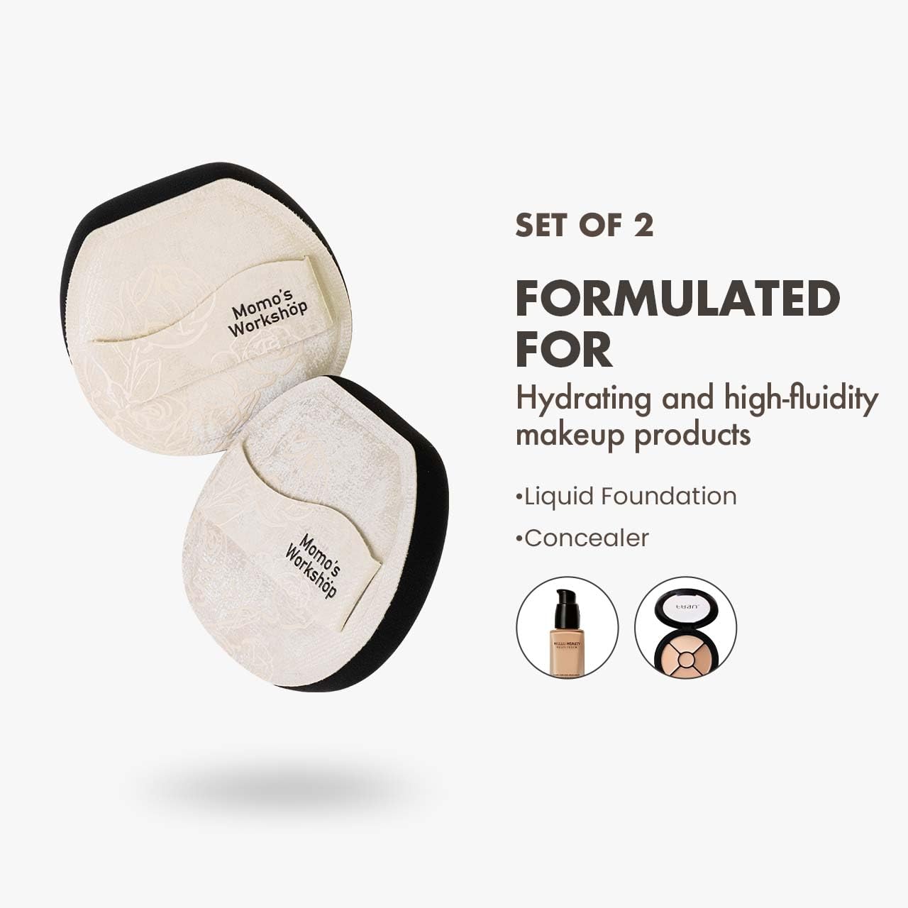 Satin White Flat-cut Shape Makeup Sponge,Firm Bounce Rubycell,Cushion Sponge with Wide PU Leather for Quick-Dry/Full Coverage Foundations, Cosmetic Puff,2pcs Beauty Puffs &Storage Case-GlimoraGlow