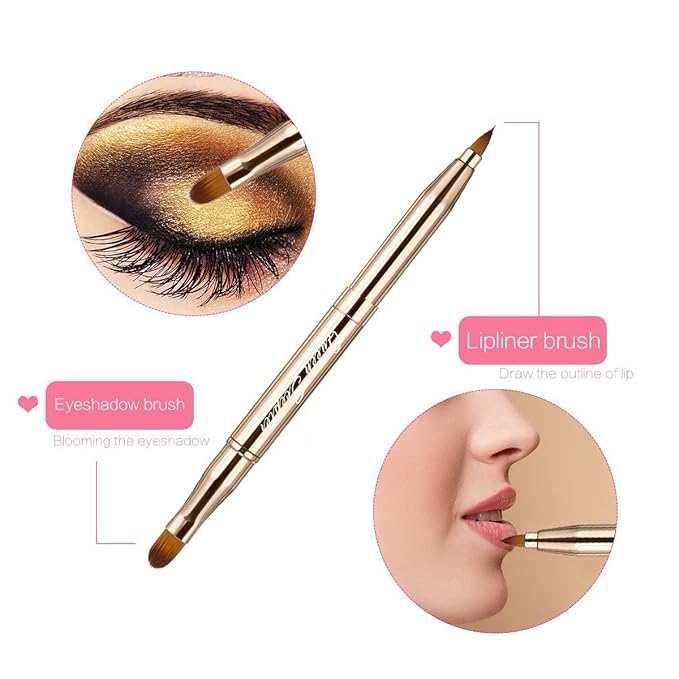 Retractable Eyebrow Eyelash Lip Brush Makeup Brush Double-Sided Soft With Cap Concealer Eyeliner For Travel Cosmetic Brushes, gold color-GlimoraGlow