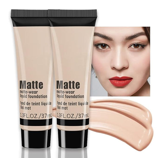 2 Pack Liquid Foundation Cream for Face Makeup,Durable Full Coverage Matte Concealer Make Up,Oil Control & Waterproof Base Primer -1+1 Fl.Oz (IVORY 6#)-GlimoraGlow