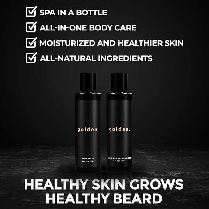 Golden Grooming Co. 3-in-1 Men's Body Wash - Hair & Beard Shampoo - Cleanses, Hydrates, Softens - Body Wash for All Skin Types - Refreshing Scent - 4FL Oz (Pack of 2)-GlimoraGlow