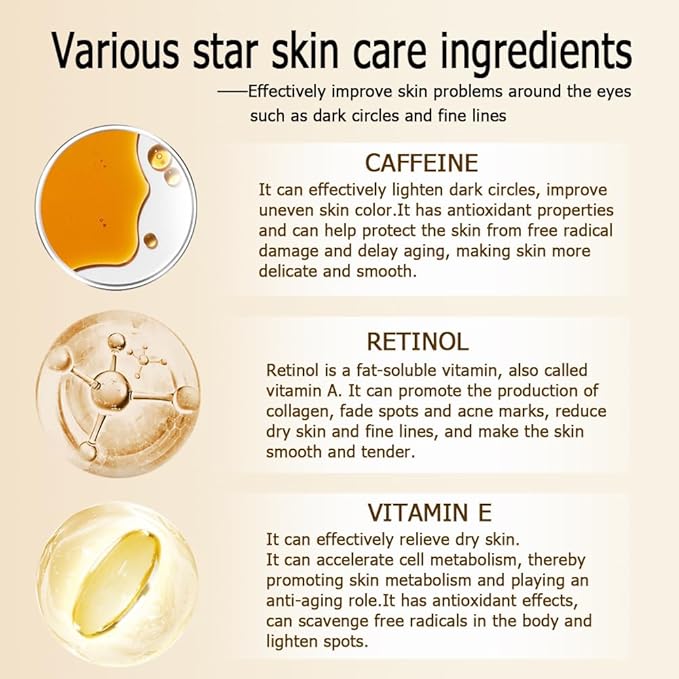 Caffeine Eye Serum Anti Aging, Retinol Eye Serum with 360° Massage Ball for Dark Circles and Puffiness, Deeply Moisturizing, Firms and Lifts Eye Skin, Enhance Skin Elasticity, Smooth Fine Lines-GlimoraGlow