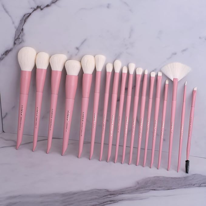 LORYP Makeup Brushes Set Labeled 18 Piece Face and Eye Brush Set Ultra soft hair Foundation, Concealer, Blush, Contour, Blending, Eyeshadow Pink Brush kit-GlimoraGlow