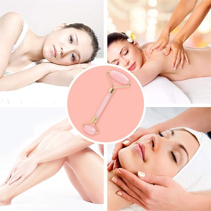 Jade Roller,Rose Quartz Roller for Face,Jade Skincare Tool,Jade Facial Roller,Eye Roller Anti Aging Jade Massager Roller Slimming Healing Chakra Tool A-Rose Quartz (Golden)-GlimoraGlow