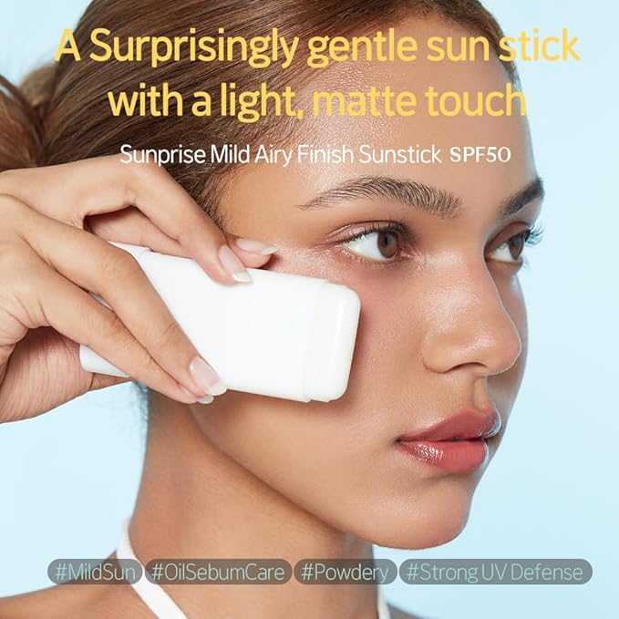 ETUDE Sunprise Mild Airy Finish Sunstick SPF50+ PA++++ Powdery sunscreen, Vegan, Non-Greasy, Sebum Control, Matte Finish, Sensitive Skin Friendly, 19g-GlimoraGlow
