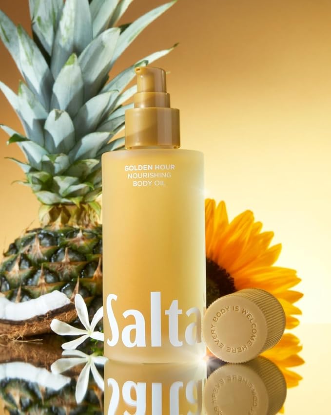 Saltair Body Oil. Luxurious Golden Hour After Shower and Bath Oil Moisturizer for Women and Men. Botanical, Non-Greasy, and Well-Absorbing Lotion for Hydrating Dry Skin. 4oz Pump Bottle-GlimoraGlow