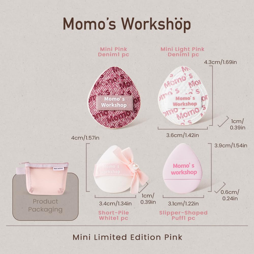 Mini Denim Makeup Sponge Set,Mini Makeup Blenders Sponge for Concealer/Blush/Highlighter, Perfect for Detail Work & Travel,4pcs Pink Mini Concealer Puffs with Travel Pouch-GlimoraGlow