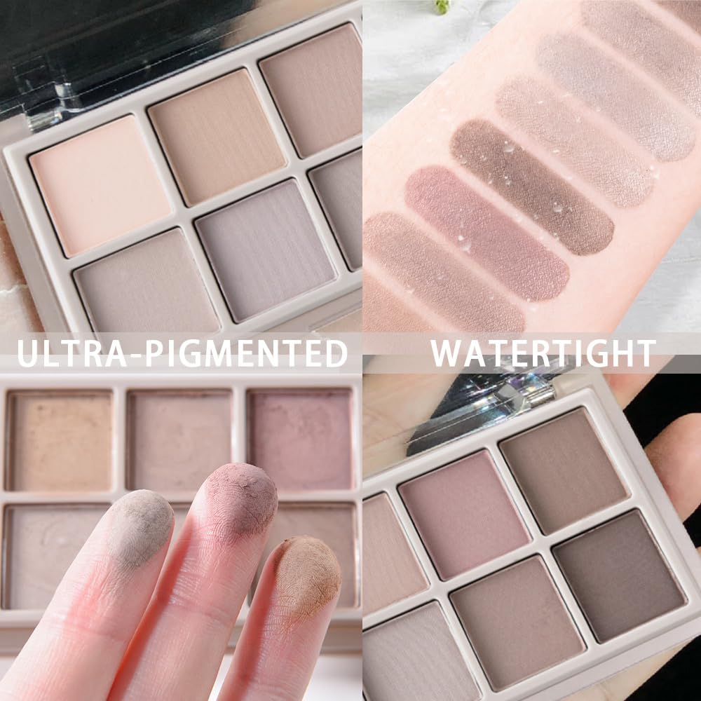 10 Color Matte Eyeshadow Palette | 10 Soft-Focus Matte Shades in Grey-Brown & Neutral Taupe | Silky Powder Blends Like Cream | Natural-Looking Nude Makeup for Mature Skin | Day to Night Wear-GlimoraGlow