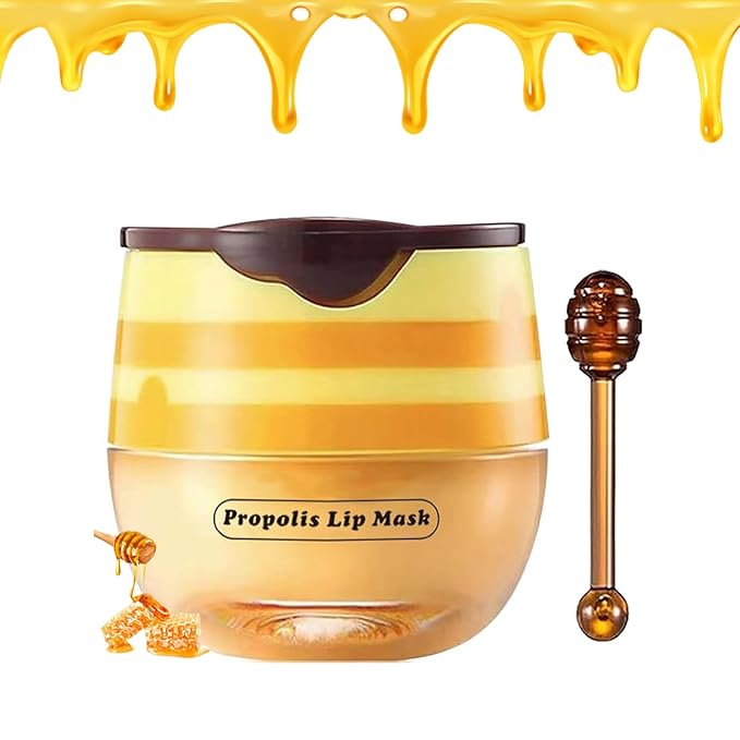 1 PCS Bee Lip Balm Honey Pot, Exfoliating Honey Bee Lip Balm Sleeping Lip Mask Overnight with Sticks, Honey Pot Lip Balm Prevention Dry Hydrating and Crack Lip Scrubs-GlimoraGlow