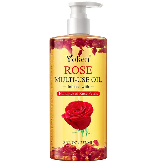 Yoken Multi-Used Body Oil For Skin,Face,Hair and Nails,Multi Purpose Organic oil With Rose Petals,Vitamin E & Almond Oil Nourishing & Hydrating,Body Oil for Moisture & Skin After Bath Oil,8 Fl Oz-GlimoraGlow