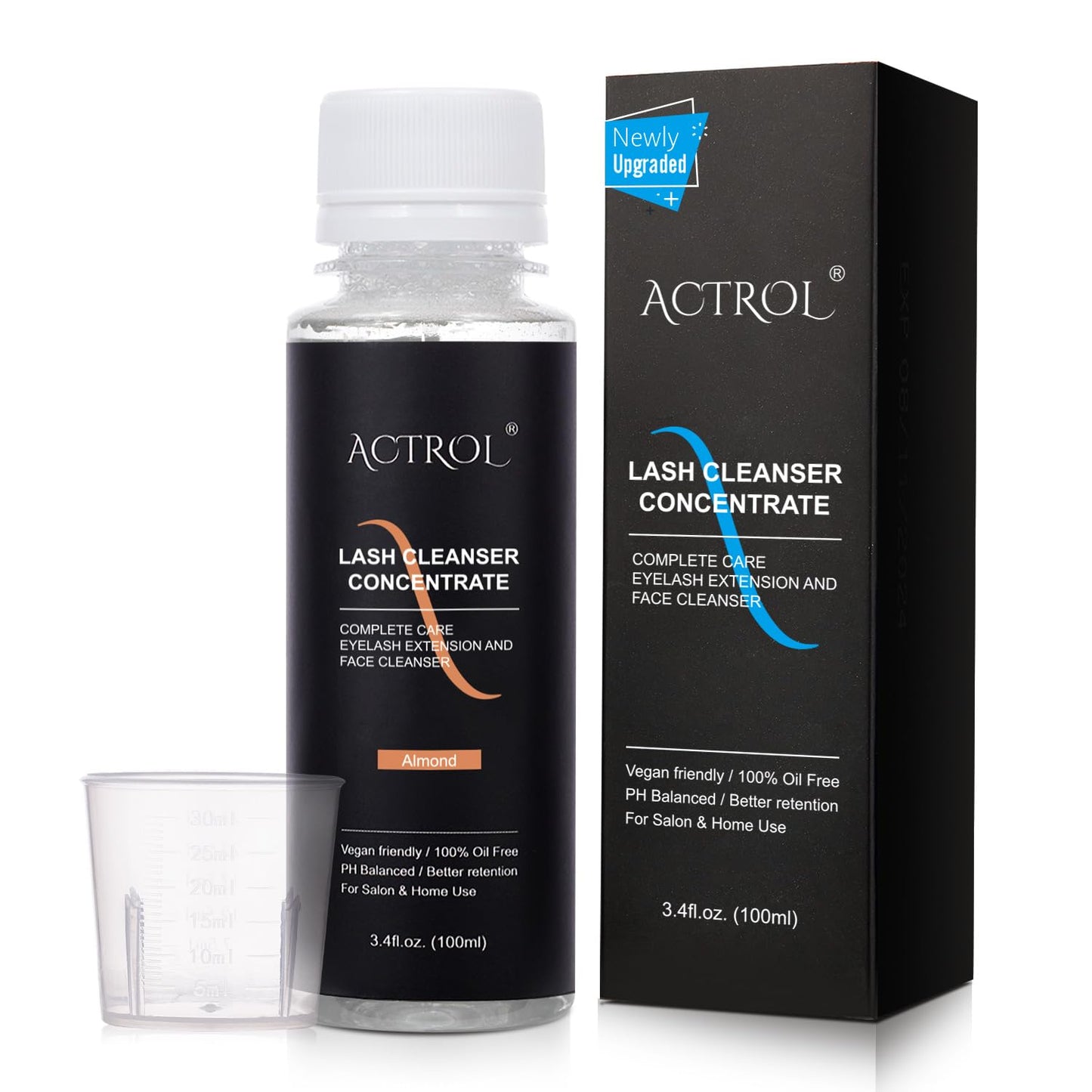 Eyelash Cleanser Concentrate 100ml Almond Professional Lash Shampoo Foaming Cleanser Lash Wash Concentrate for Extensions Lashes with Salon Home Care-Makes 40 Bottles Almond-GlimoraGlow