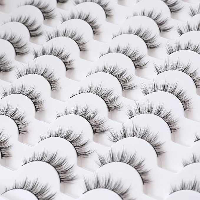 False Eyelashes 48 Pairs Faux Mink Lashes 14mm Wispy Lashes 3D Fluffy Cat Eye Lashes Pack Bulk Wholesale Strip Lashes(style 48-038)-GlimoraGlow