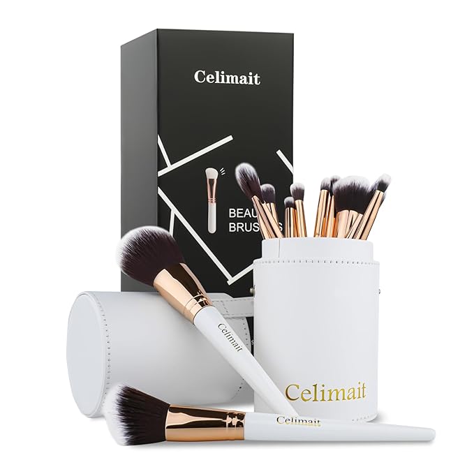 Makeup Brushes Set 12 Piece Professional & Beginner Friendly, Soft Synthetic Bristles for Face Eyeshadow Blending, Easy to Clean Travel Ready with Case, Ergonomic Wooden Handle Hypoallergenic (White)-GlimoraGlow